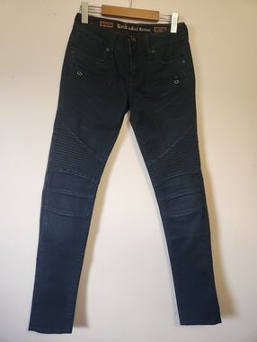 Rock by Rock Revival Sheryl Skinny Moto Jeans Dark Wash Ribbed Knee Size 28 EUC
